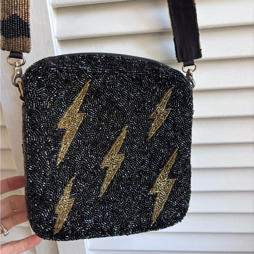 Moyna Black and Gold Lightning Bolt Teen Crossbody Bag